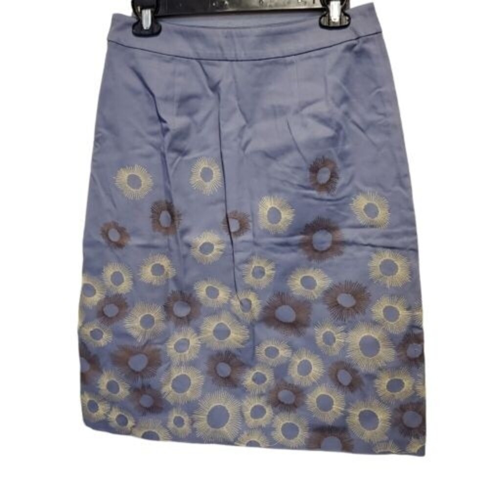 Boden Circle Embroidery Blue Grey Skirt SZ 6 Line Cotton Brown Yellow Womens